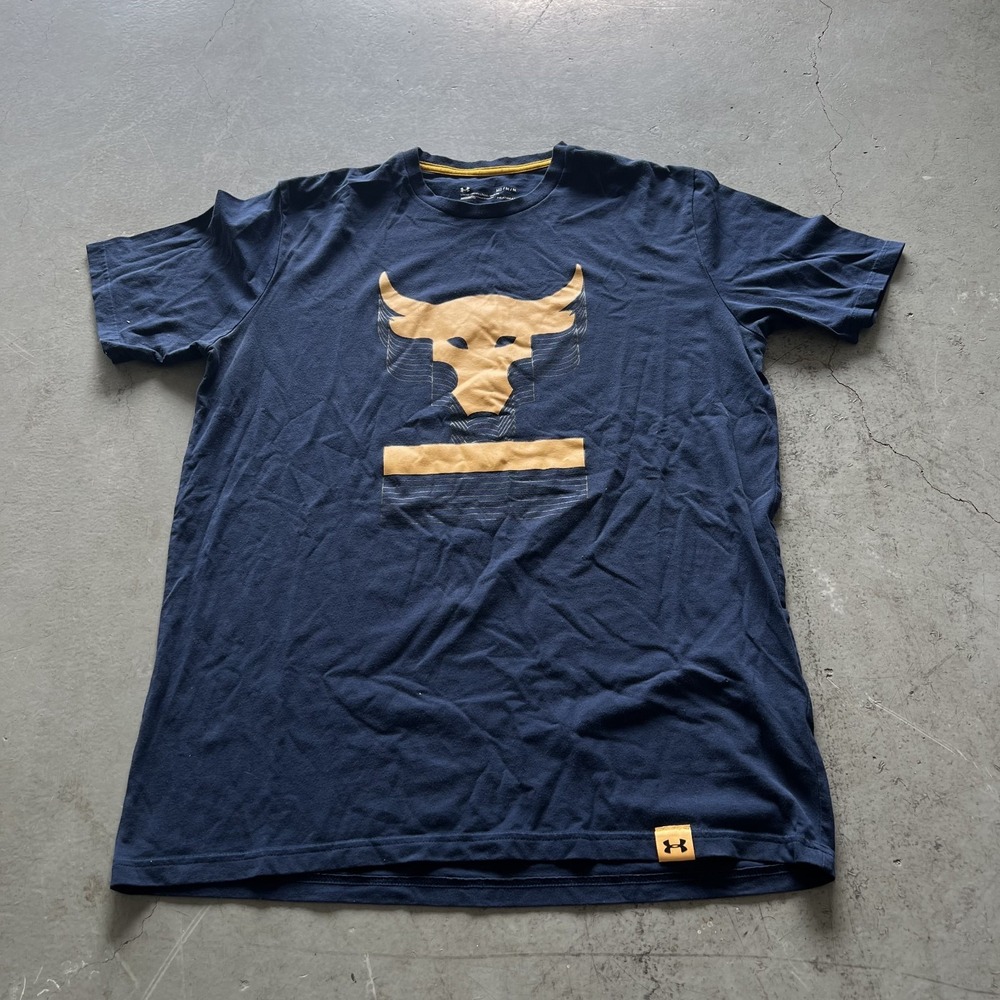Project Rock Brahma Bull T Shirt Mens M Navy Gym Running Crossfit Lifting SS EUC - Picture 2 of 9